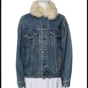 REFORMATION x Levi's Blue Denim Jacket with Real Fur Trim RARE size S